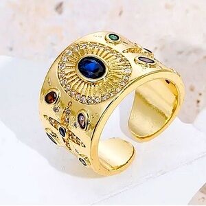 Multicolor Gemstone Gold Plated Adjustable Ring